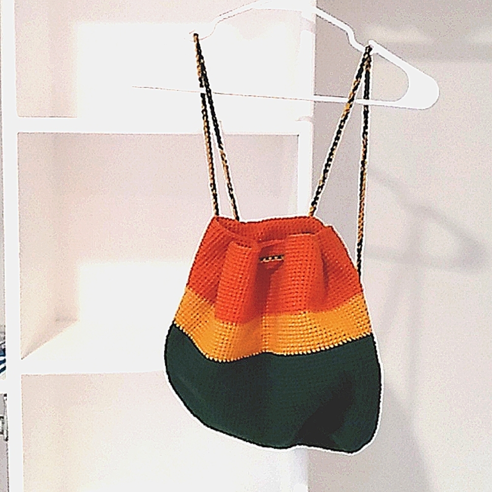drawstring, brand unknown, yellow green & orange